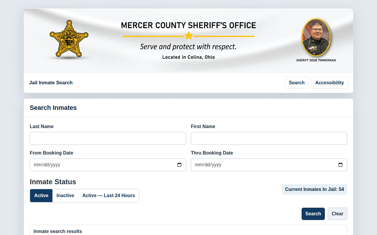 Mercer County released inmate search with Inactive status control