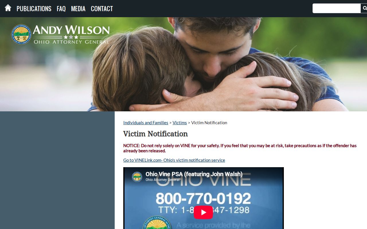 Mercer County VINE inmate release notifications on the Ohio Attorney General page